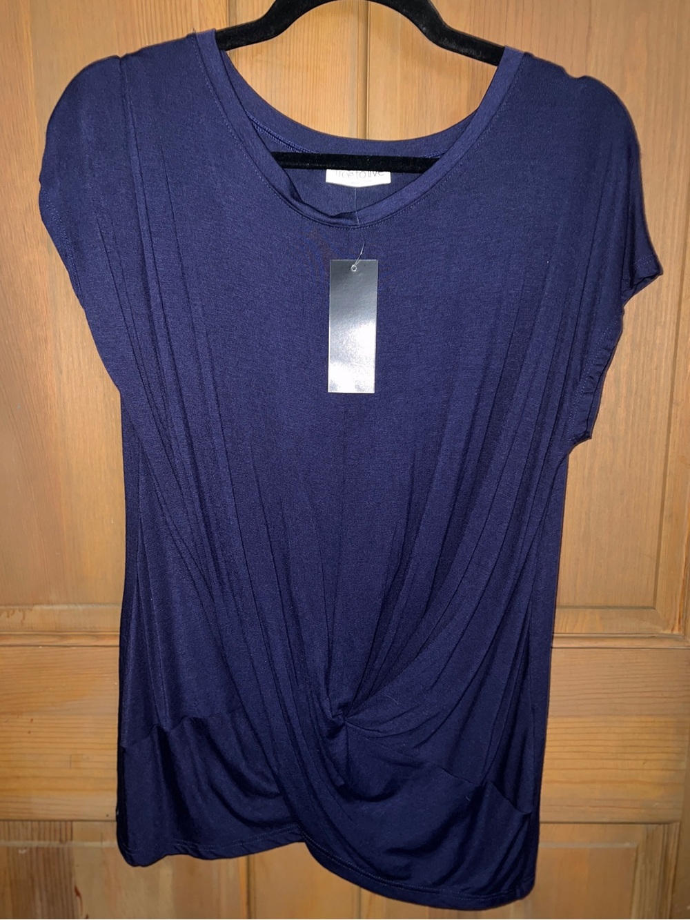 Twist-Front Short Sleeve Top in Navy - Classic Women's Tee